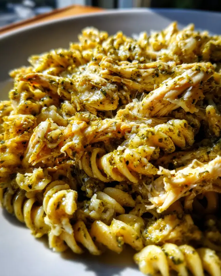 Slow Cooker Pesto Mozzarella Chicken Pasta