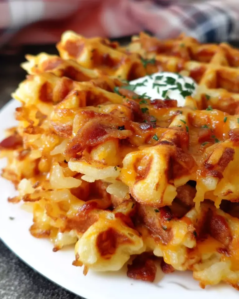 Bacon and Cheese Loaded Hashbrown Waffles