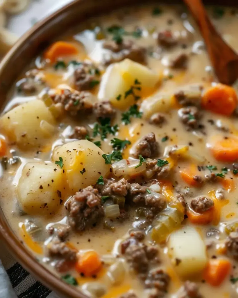 Crockpot Creamy Potato & Hamburger Soup | Easy Recipe