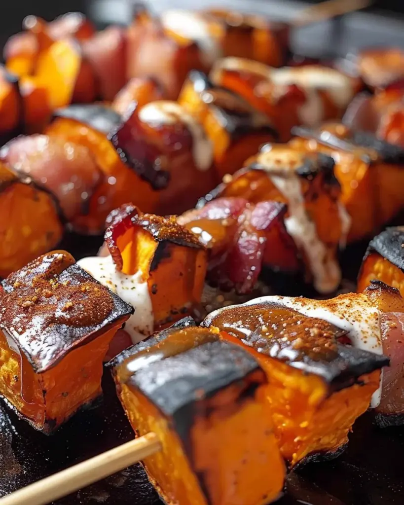 Candied Sweet Potato & Bacon Skewers