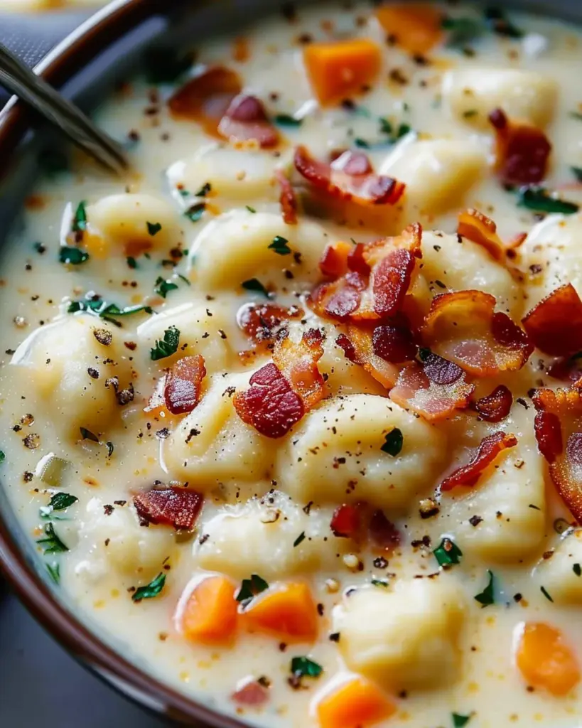 Creamy Bacon Cheddar Gnocchi Soup