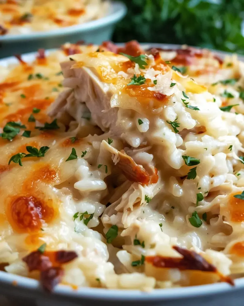 Dump-and-Bake Chicken Alfredo Rice Casserole