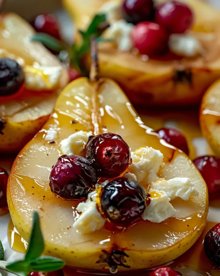 Baked Pears with Goat Cheese, Honey, and Cranberries