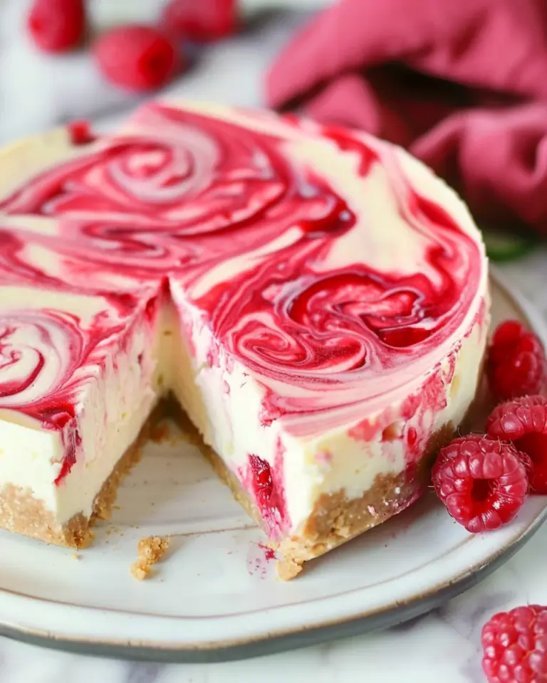 White Chocolate Raspberry Swirl Cheesecake