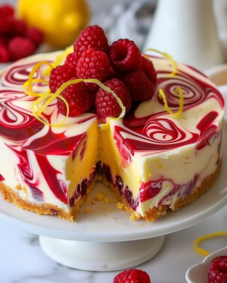 Luscious Lemon Raspberry Swirl Cheesecake