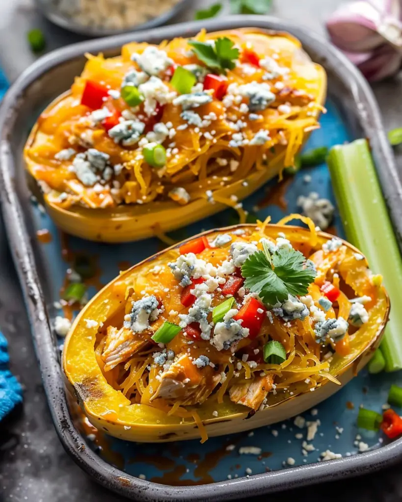 Buffalo Chicken Stuffed Spaghetti Squash