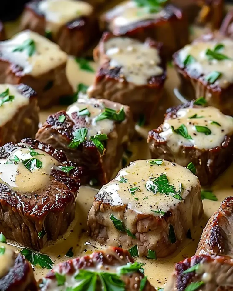 Tender Steak Bites in Garlic Butter with Creamy Parmesan Sauce