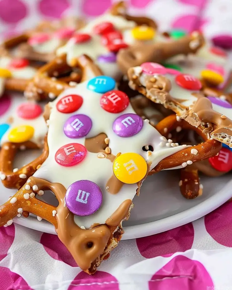Strawberry M&M Caramel Pretzel Bark