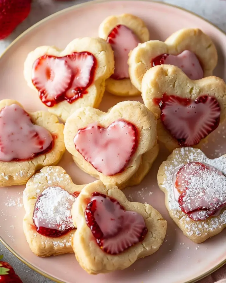 Heart-Shaped Strawberry Shortbread Cookies Recipe