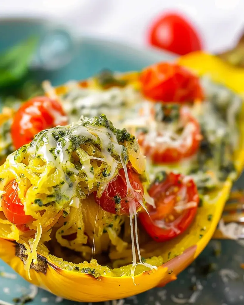 Pesto Chicken Stuffed Spaghetti Squash