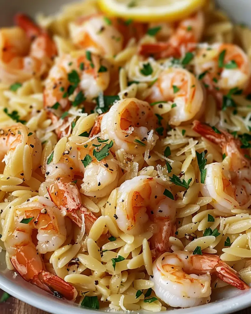 Shrimp Orzo In Lemon Garlic Sauce