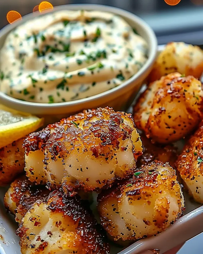 Garlic Butter Cod Bites with Creamy Lemon Herb Dip