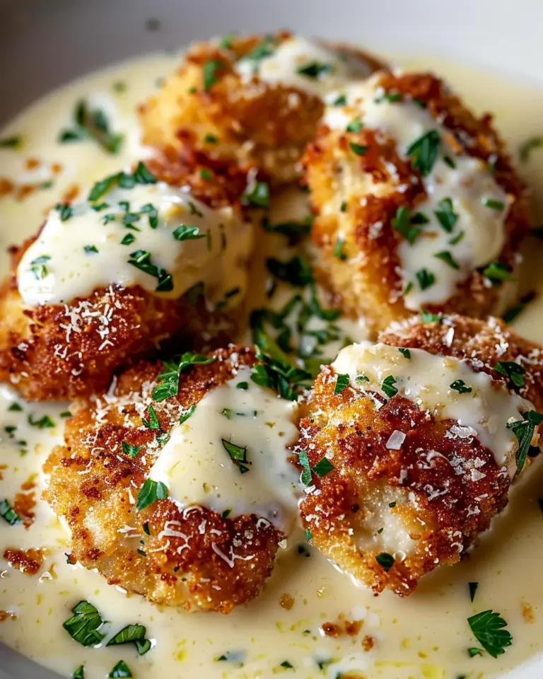Crispy Parmesan Chicken with Garlic Cream Sauce