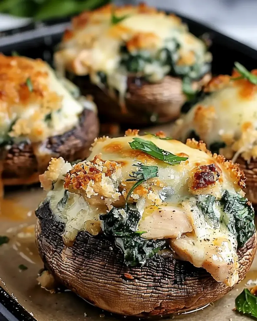 Spinach and Chicken Stuffed Mushrooms