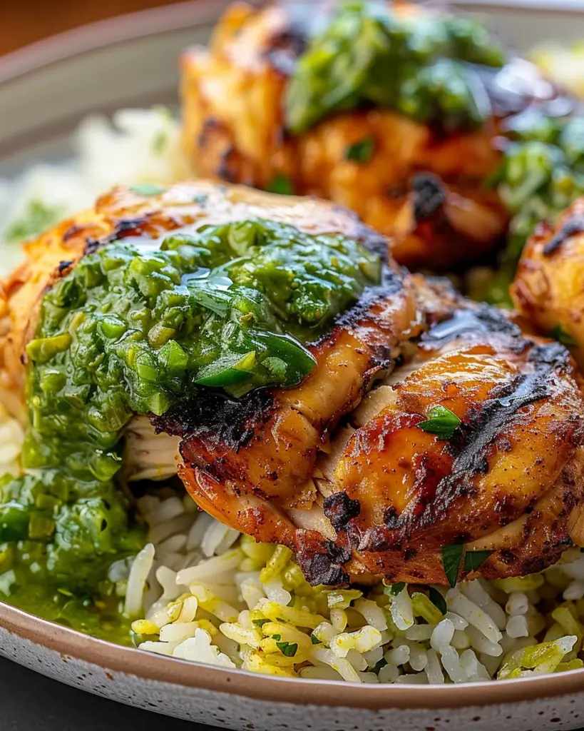 Peruvian Chicken and Rice with Green Sauce