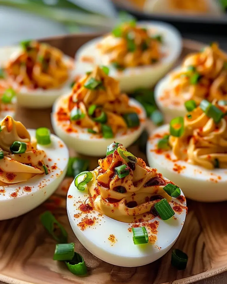 Spicy Chili Garlic Deviled Eggs