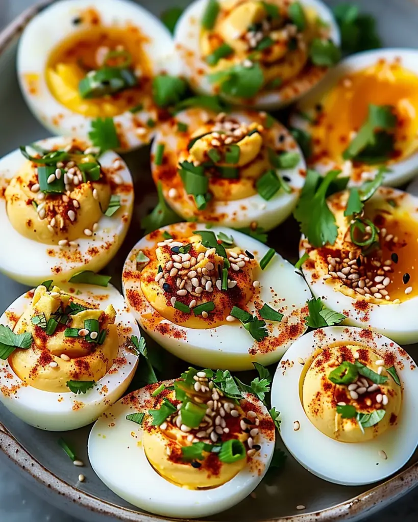 Spicy Chili Garlic Deviled Eggs