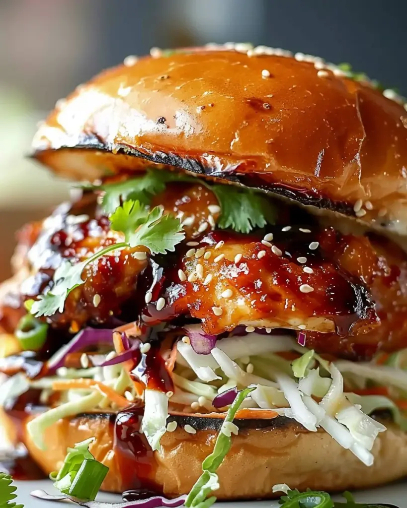 Spicy Korean BBQ Chicken Sandwich with Crispy Slaw