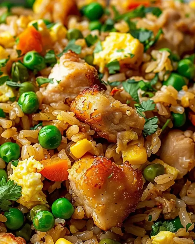 High Protein Crispy Garlic Chicken Fried Rice