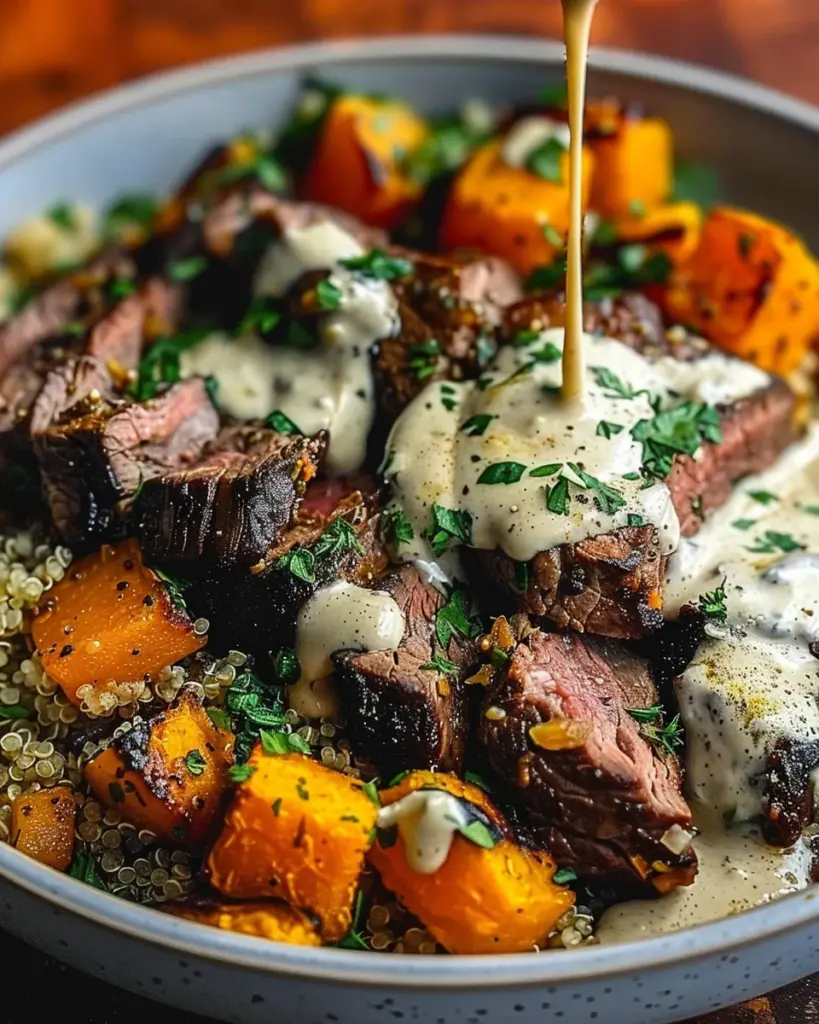Savory Butternut Squash & Garlic Herb Steak Bowls