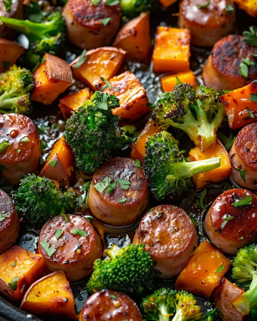 Honey Garlic Sausage and Sweet Potato Sheet Pan Dinner