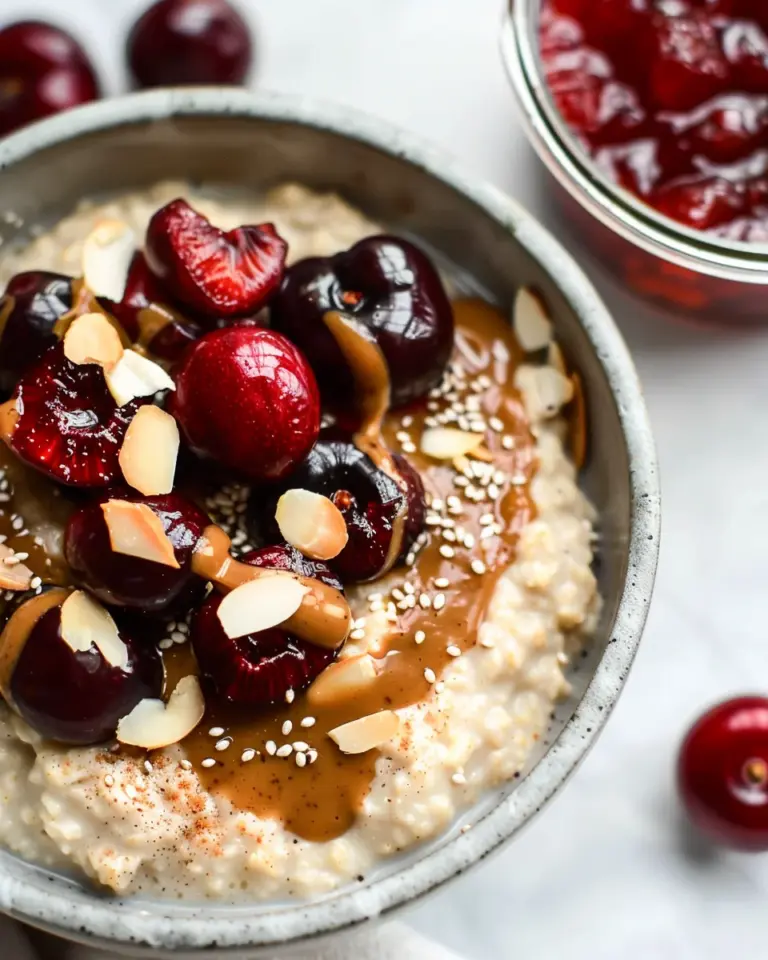 Healthy Overnight Oats with Cherry Chia Seed Jam