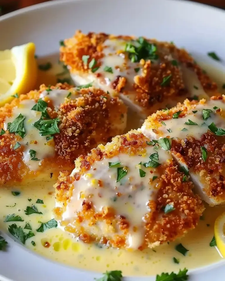 Lemon Pecorino Crusted Chicken with Creamy Lemon Sauce