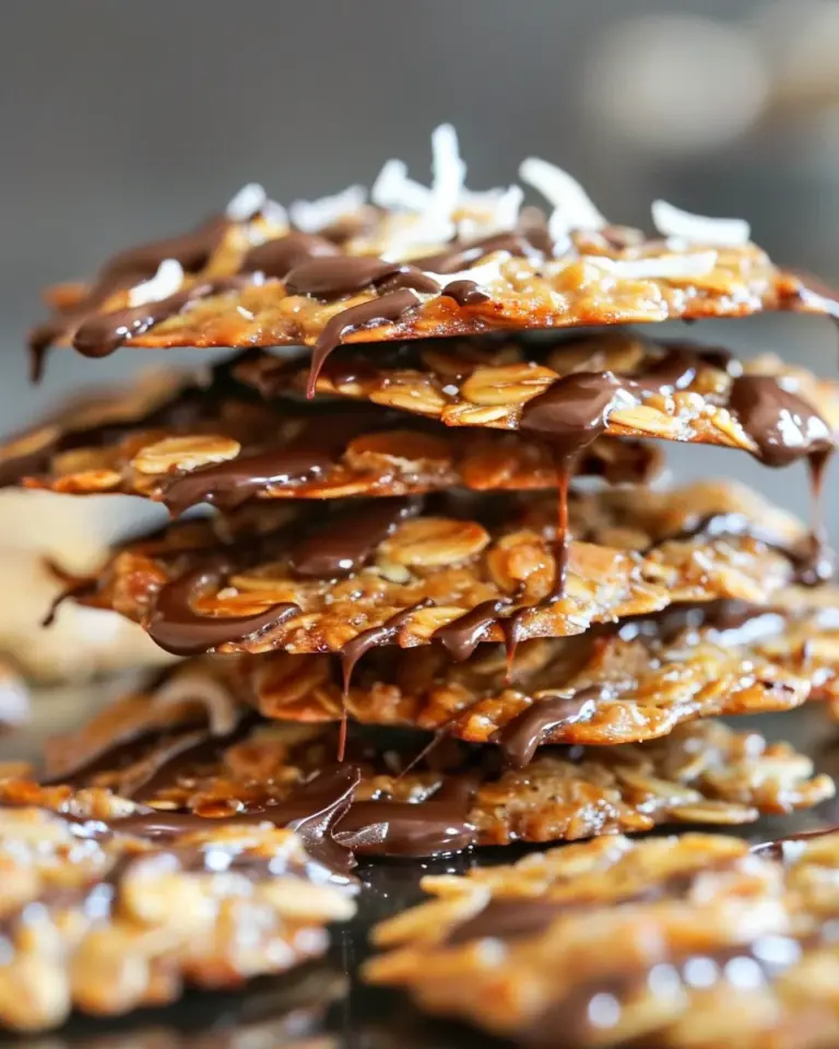 Thin Crispy Oatmeal Cookies with Toasted Coconut and Chocolate Drizzle