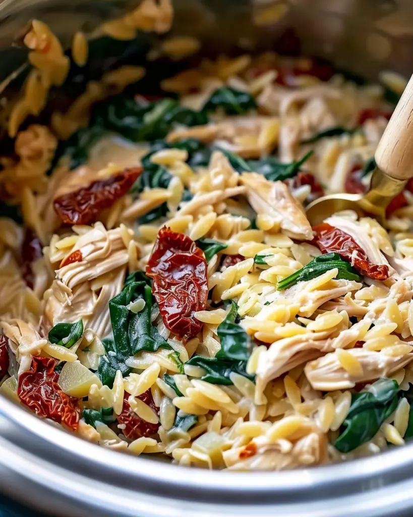 Classic Crockpot Tuscan Chicken Orzo