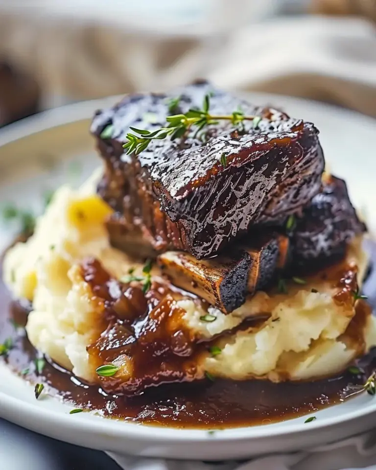 Tender Braised Short Ribs with Creamy Garlic Mashed Potatoes