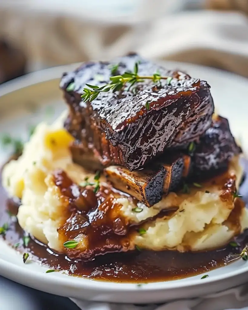 Tender Braised Short Ribs with Creamy Garlic Mashed Potatoes