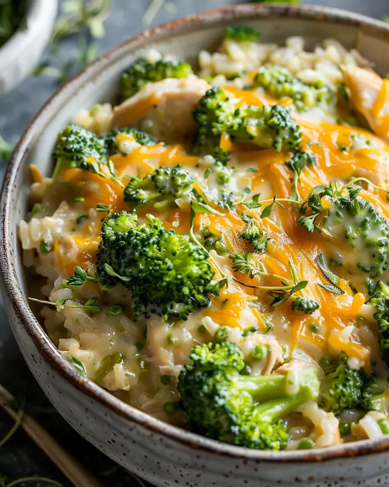 Creamy Broccoli Cheddar Chicken Rice Delight