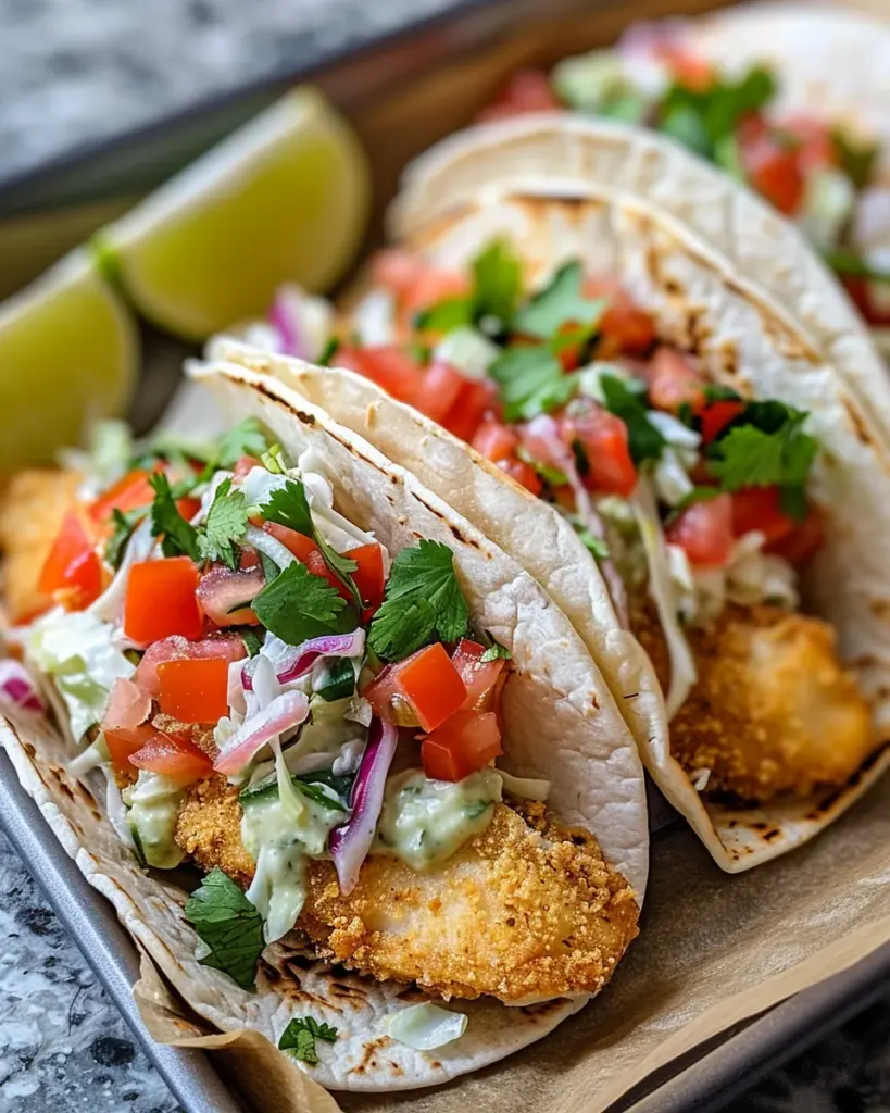 Crispy Fish Tacos with Cilantro Lime Slaw