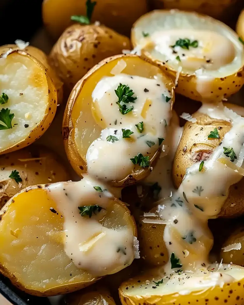 Creamy Garlic Sauce Baby Potatoes