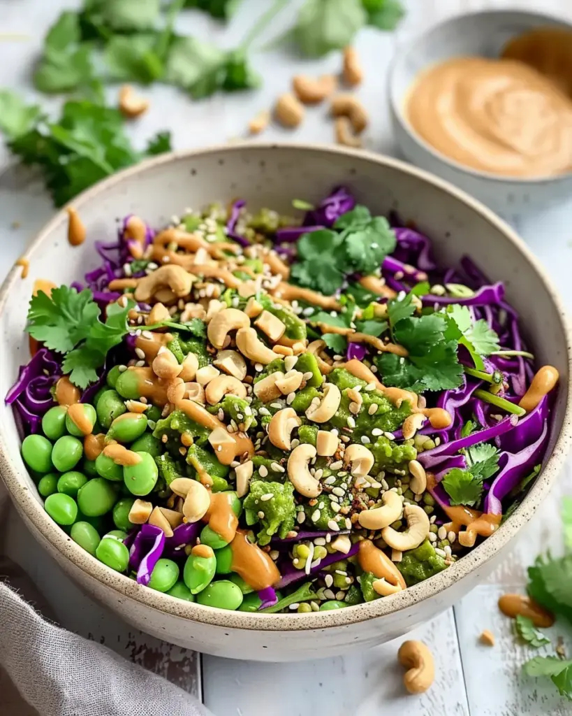 Crunchy Asian Edamame Salad with Peanut Dressing Recipe