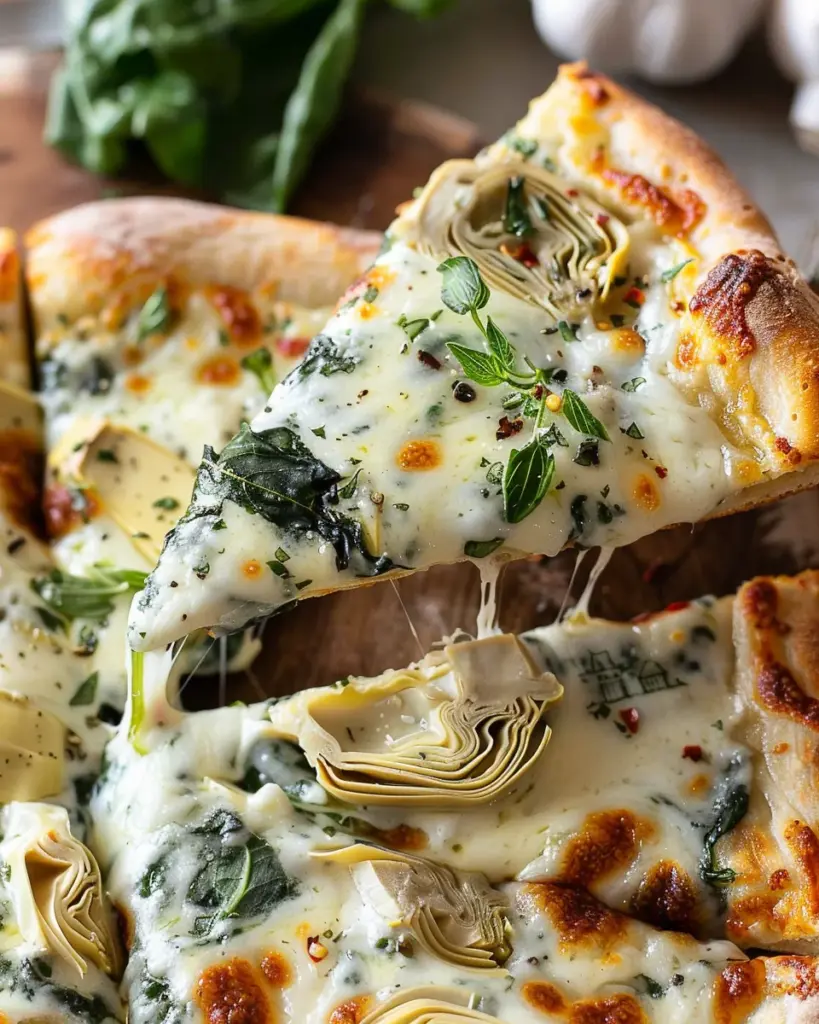 artichoke pizza with spinach parmesan cream sauce